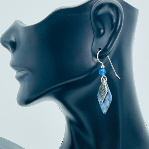 Layered Blue Diamond Drop Earrings - Picture 1 of 7